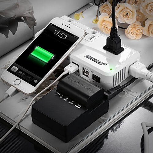 BESTEK 250W travel voltage converter — black and white converters with connected electronics