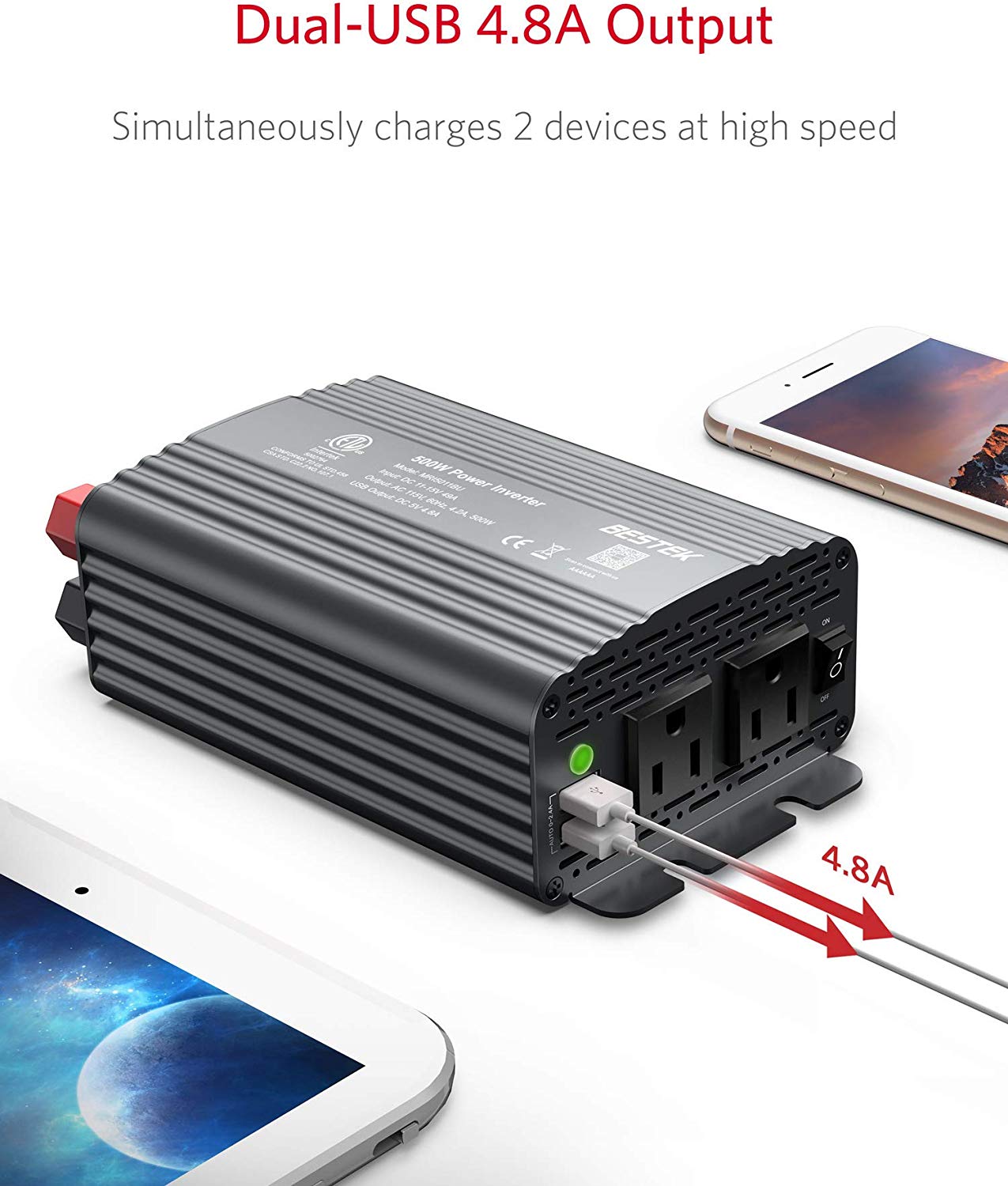 BESTEK 500W inverter — gray inverter dual USB charging illustration