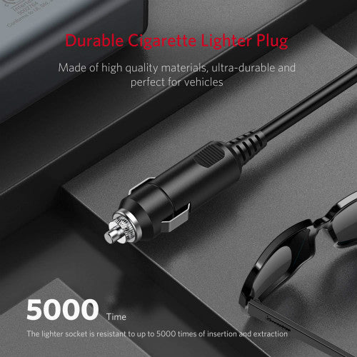 BESTEK 150W inverter — close-up of the cigarette-lighter plug and cord