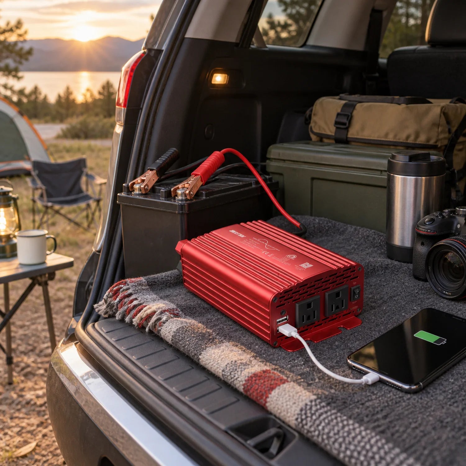 BESTEK 300W Pure Sine Wave Power Inverter DC 12V to AC 110V in a use setting