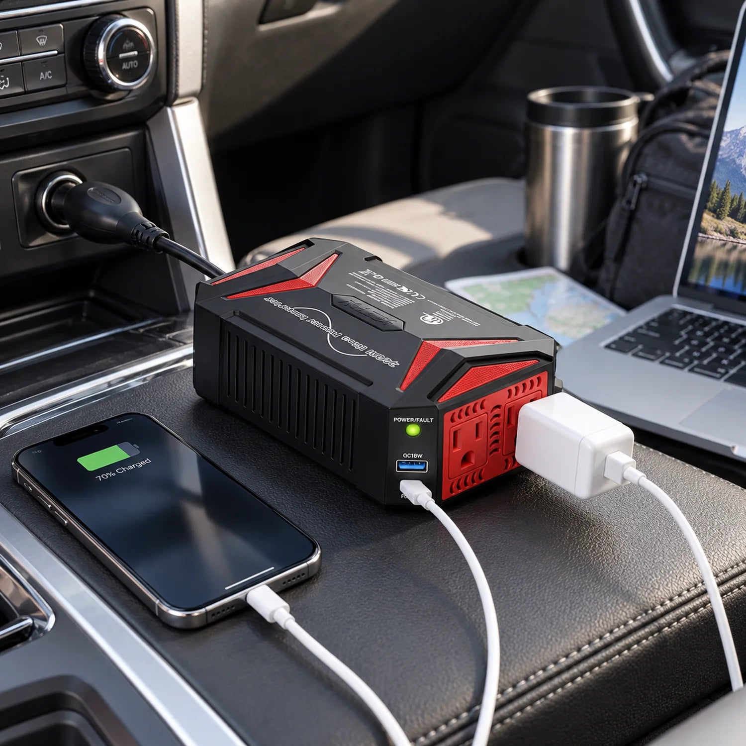 BESTEK 300W Pure Sine Wave Power Inverter with USB-C PD and USB-A Charging in a use setting