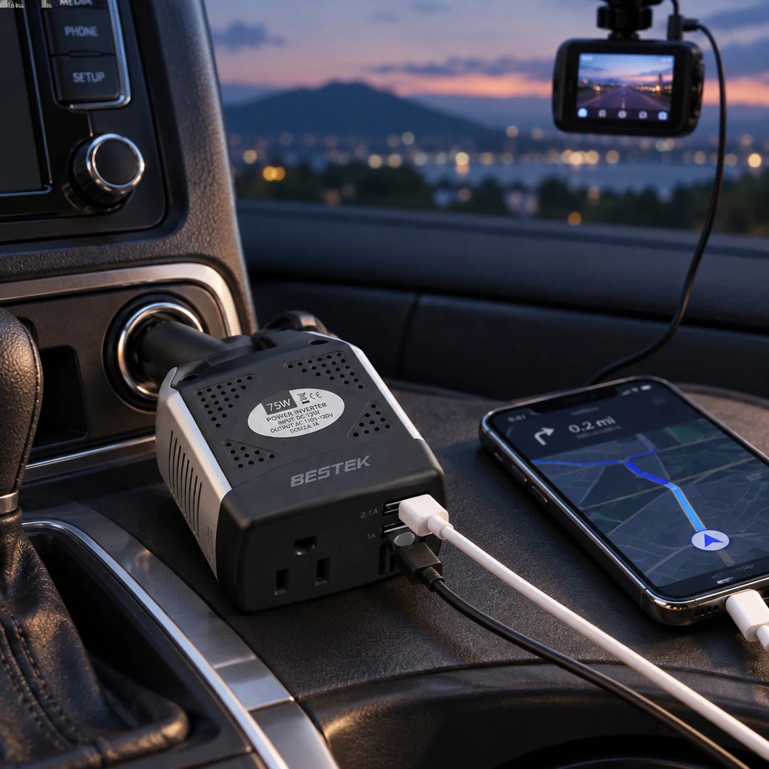 BESTEK 75W Power Inverter in a use setting