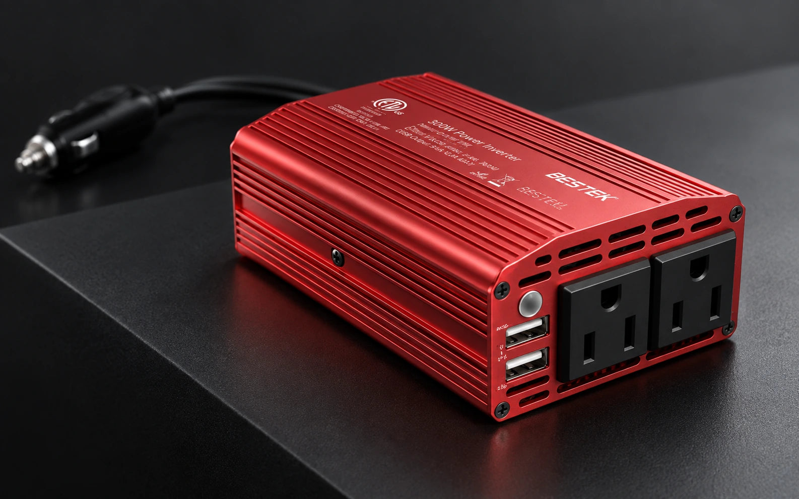 BESTEK 300W Car Power Inverter with 3.1A Dual USB Ports in a third product-specific use setting