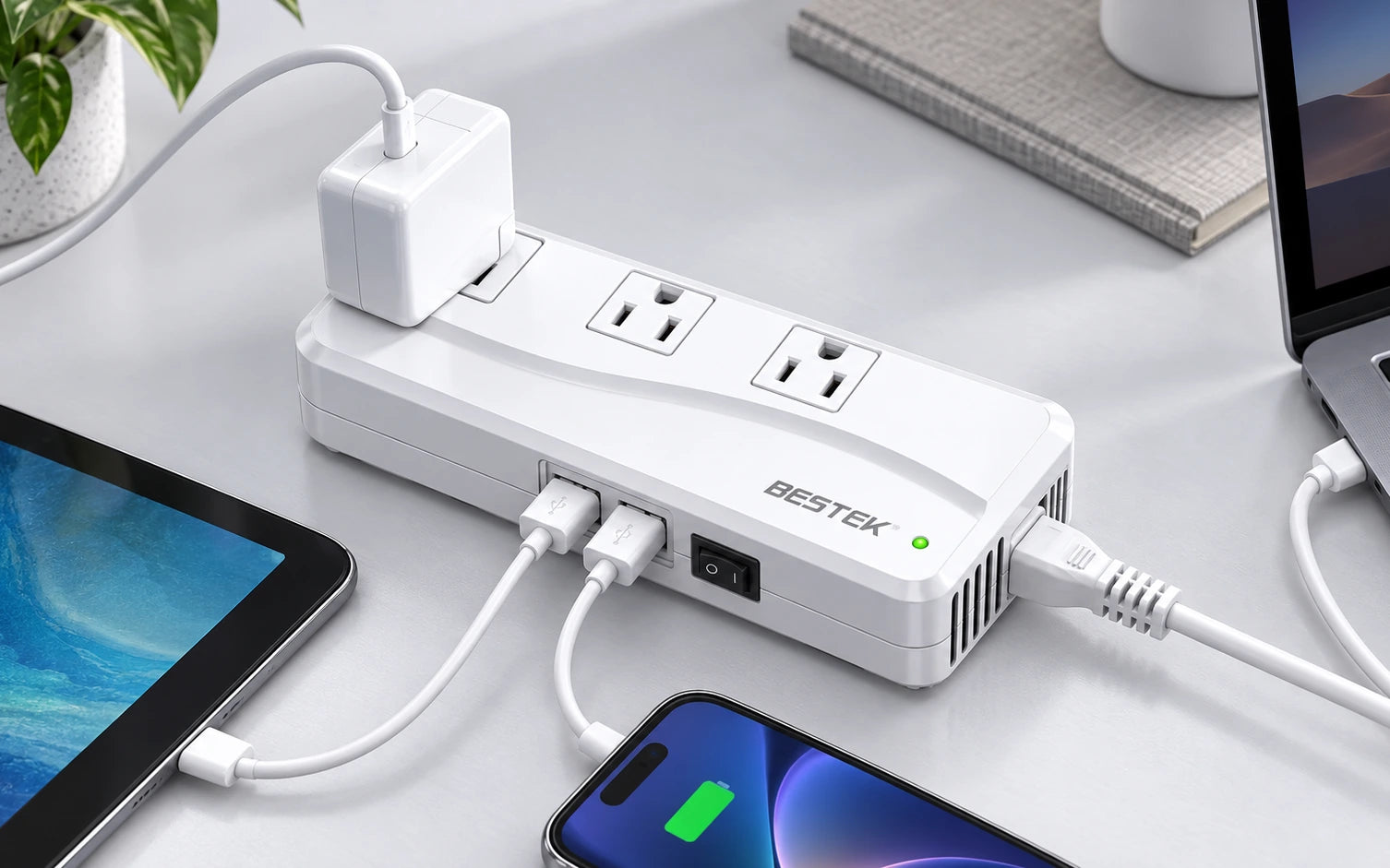 BESTEK Universal 100-220V to 110V Voltage Converter 250W controls and connections