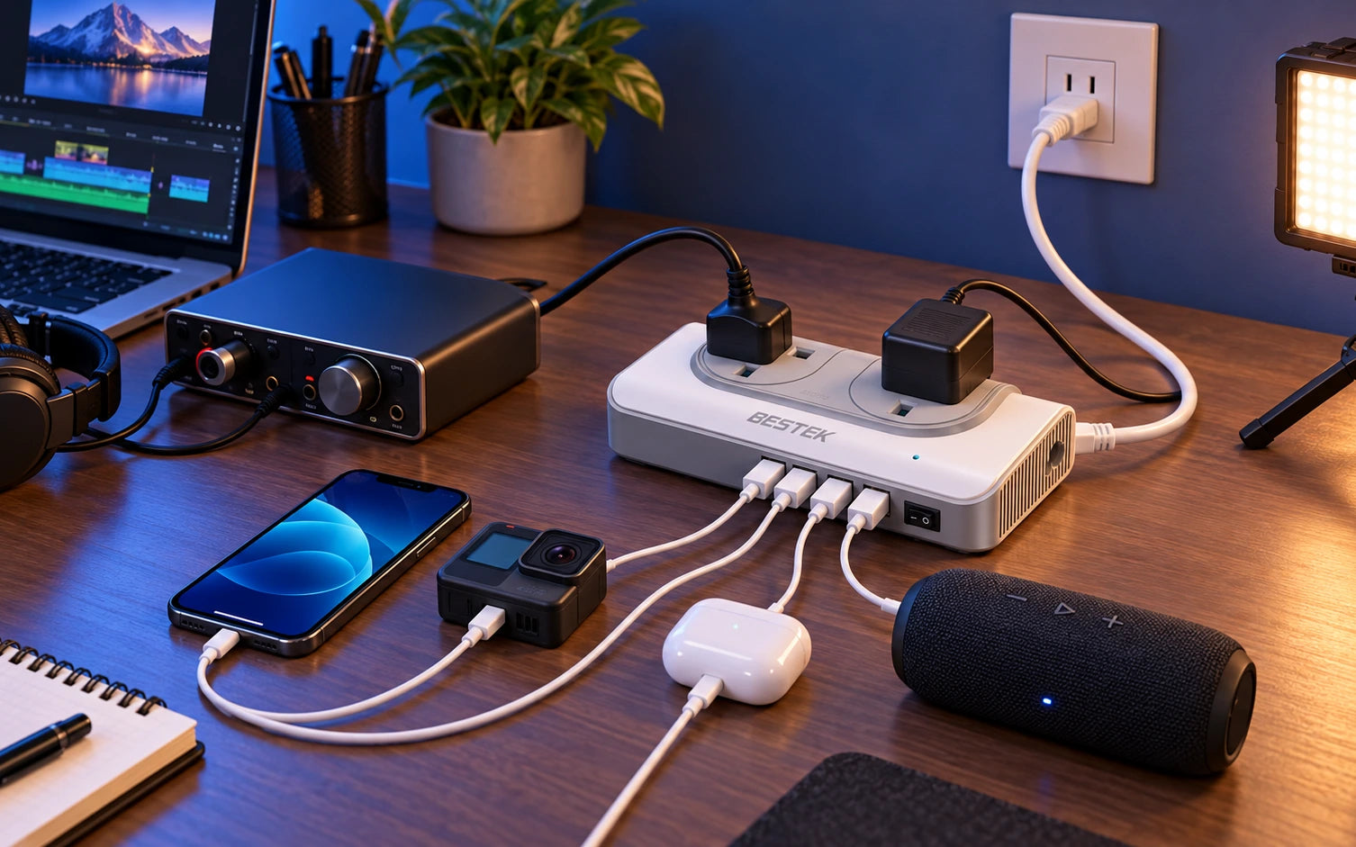 BESTEK 200W Step Up Voltage Converter 110V to 220V with 4-Port USB in a second product-specific use setting