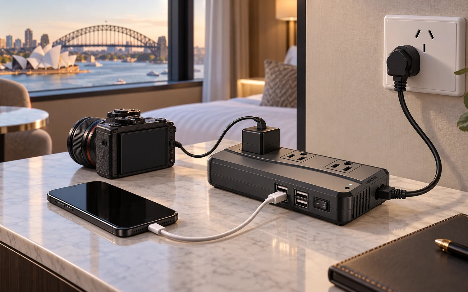 BESTEK 4-Port USB Voltage Converter 3 AC Outlets, UK/US/AU Plug in a second product-specific use setting