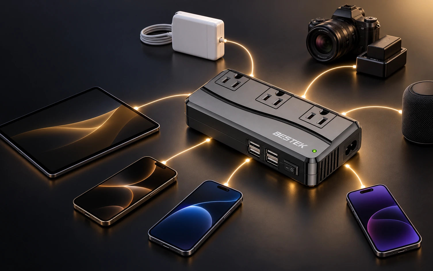 BESTEK 250W Travel Voltage Converter with 3 AC Outlets and 4 USB Ports model-specific setup