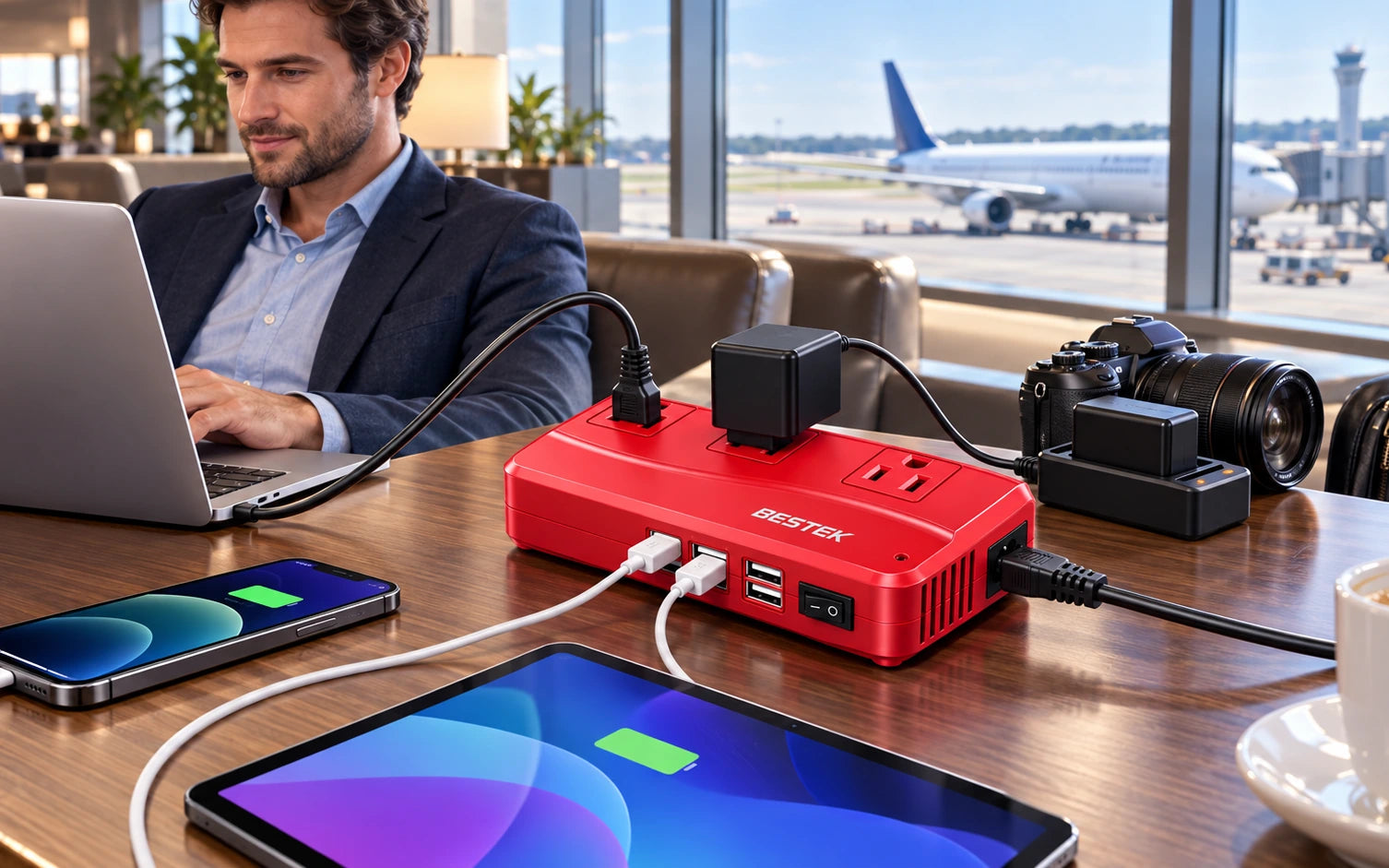 BESTEK 250W International Power Adapter and Voltage Converter, Red in a second product-specific use setting