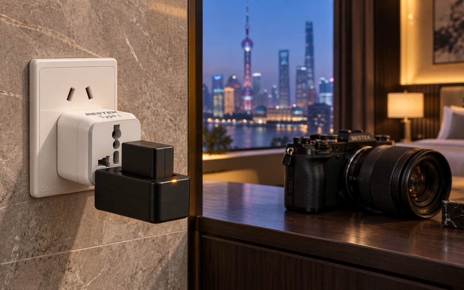 BESTEK Travel Adapter Type I Plug Converter USA to Australia/China 3 Packs in a second product-specific use setting