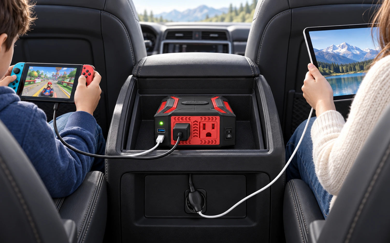 BESTEK 300W Pure Sine Wave Power Inverter with USB-C PD and USB-A Charging in a third product-specific use setting