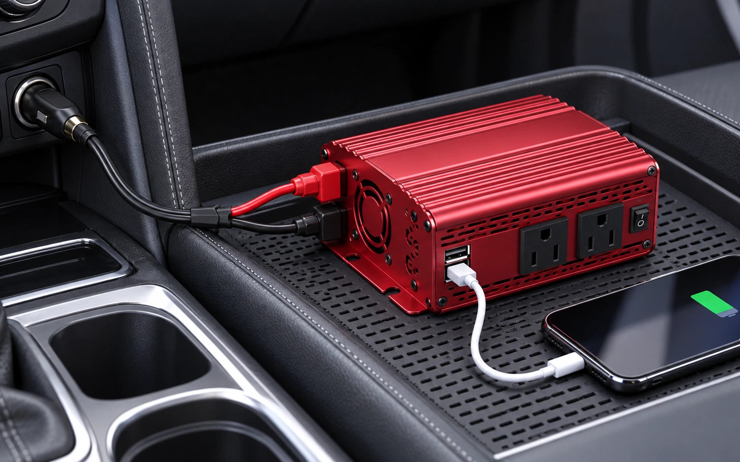 BESTEK 300W Pure Sine Wave Power Inverter DC 12V to AC 110V in a product-specific use setting