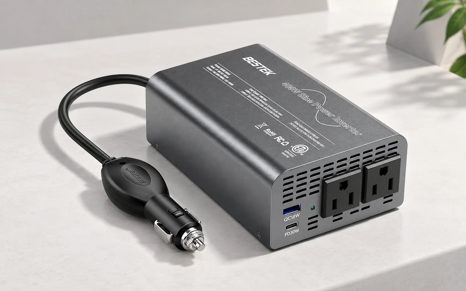 BESTEK 400W Pure Sine Wave Power Inverter DC 12V to AC 110V with PD30W USB-C QC 18W detail overview