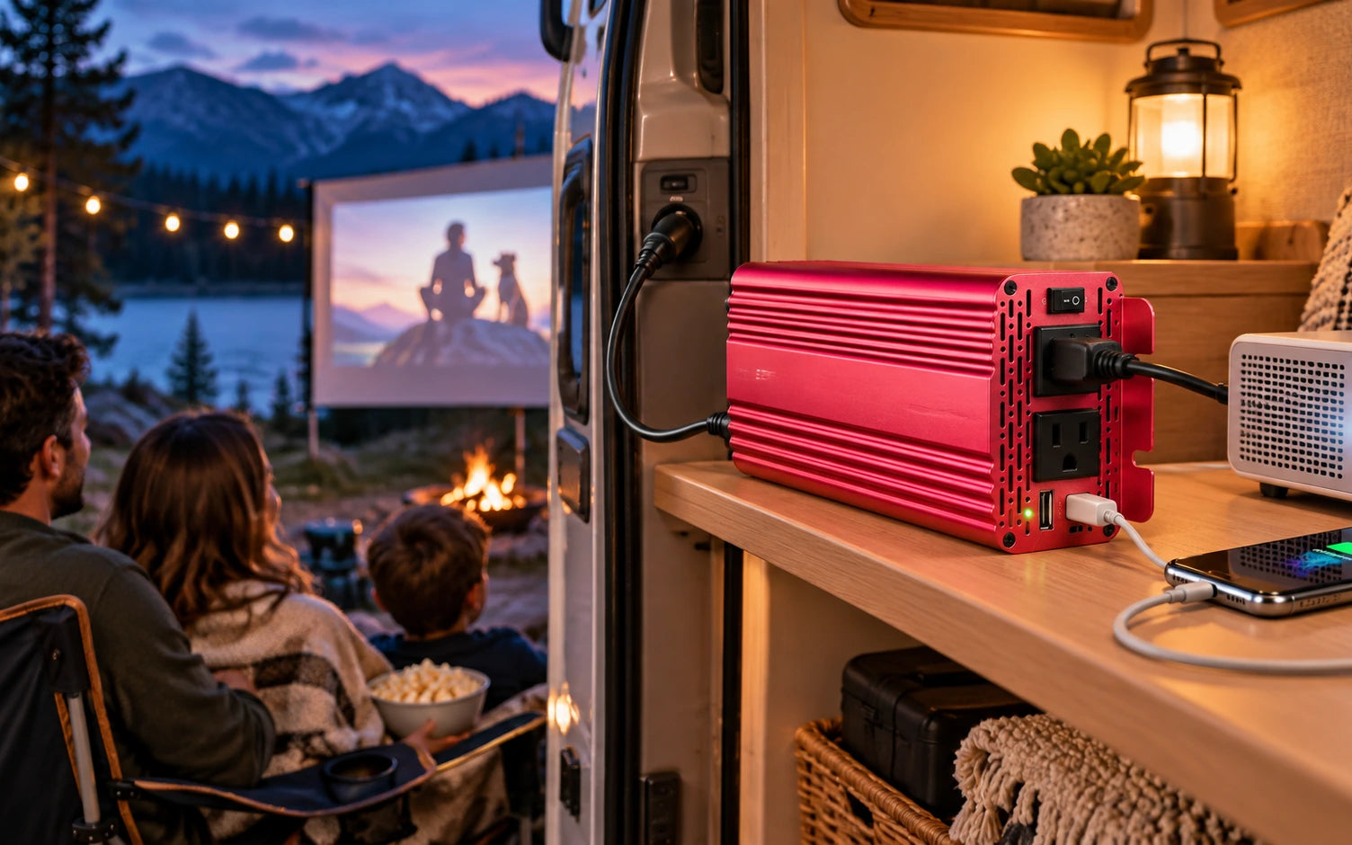 BESTEK 500W Pure Sine Wave Inverter with USB-C PD 30W in a third product-specific use setting