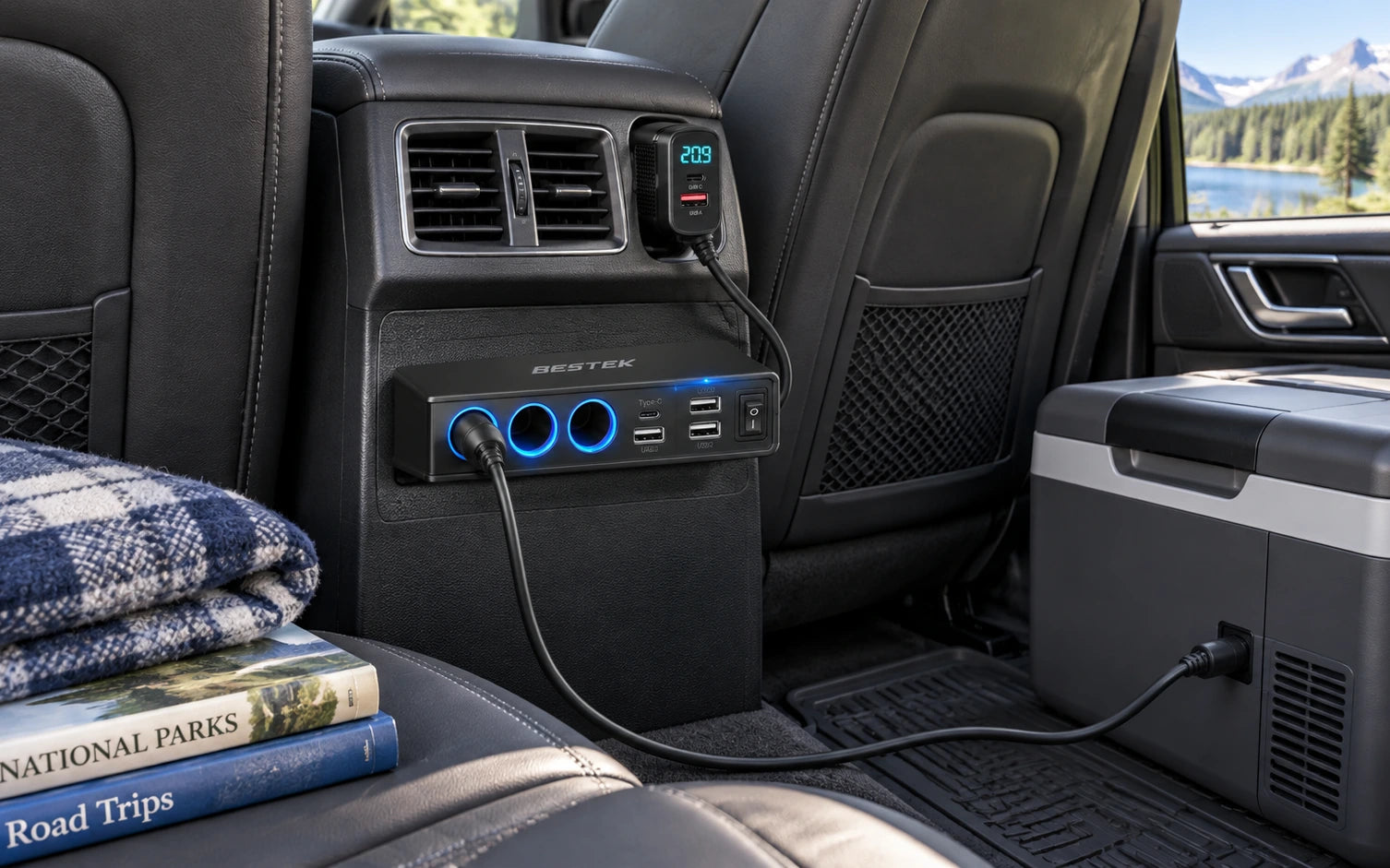 BESTEK 148W 9-in-1 Cigarette Lighter Splitter with USB-C PD in a second product-specific use setting