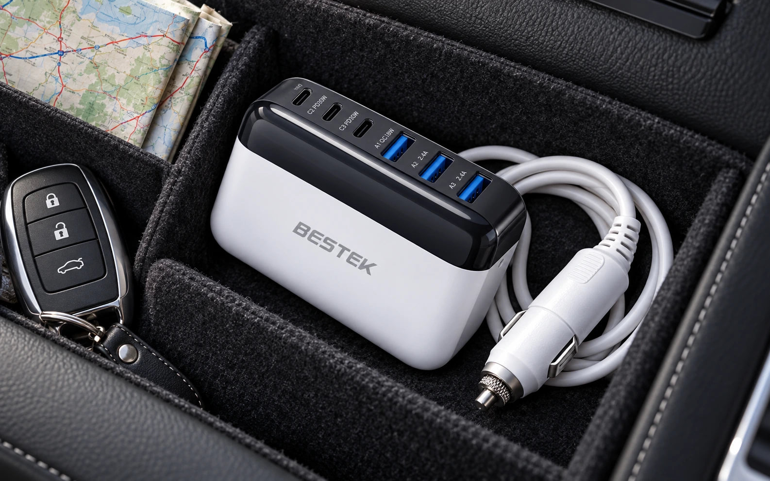 BESTEK 125W Multi-Port USB Car Charger with USB-C PD and QC 3.0 final product detail
