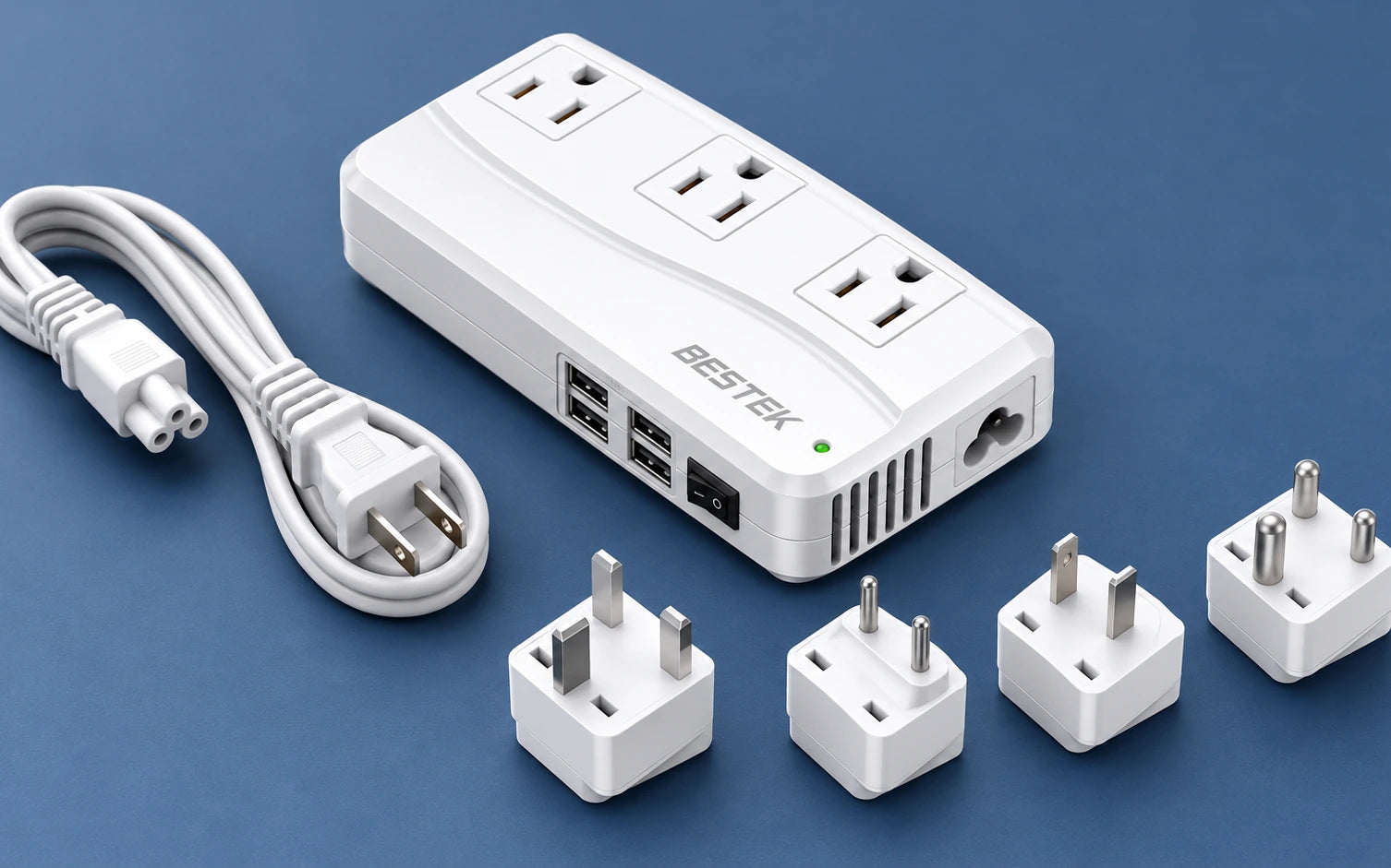 BESTEK Universal Travel Adapter and Voltage Converter with 4 USB Ports in a product-specific use setting
