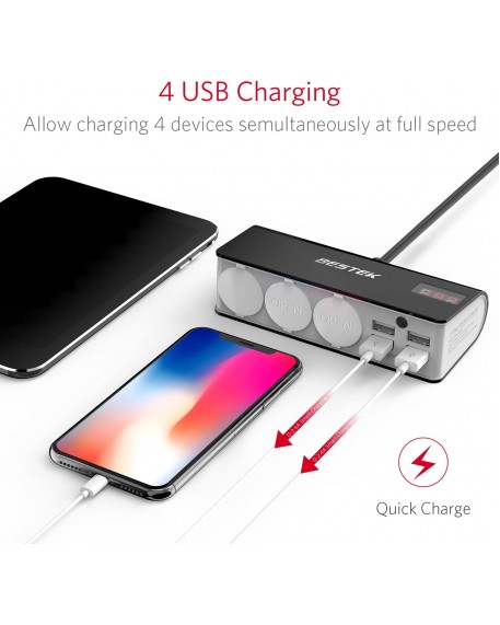 BESTEK 3-Socket 200W Cigarette Lighter Gray