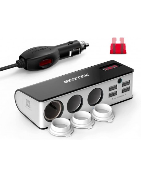 BESTEK 3-Socket 200W Cigarette Lighter Gray
