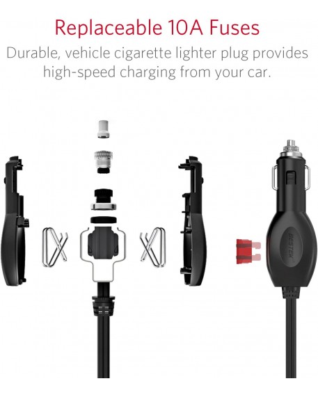 BESTEK 3-Socket 200W Cigarette Lighter Gray