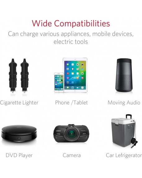 BESTEK 3-Socket 200W Cigarette Lighter Gray