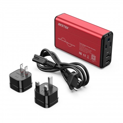 BESTEK Pure Sine Wave Travel Power Converter with Fast USB (RED-Black)