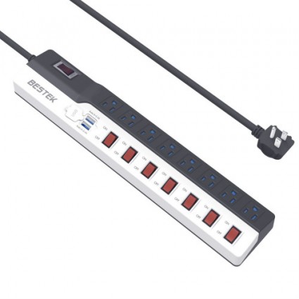 BESTEK 8-Outlet Surge Protector Power Strip with 4 USB Charging Ports and 12ft 