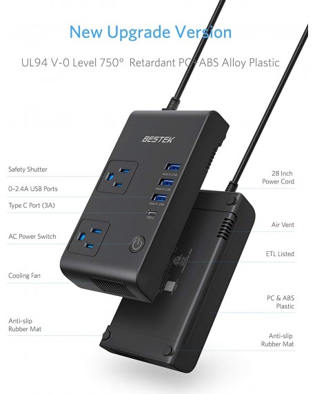 BESTEK 200W Power Inverter with Total 7.8A 4 USB