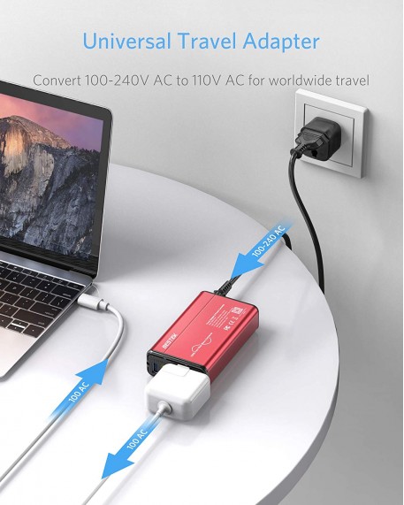 BESTEK Universal Travel Adapter Pure Sine Wave Red