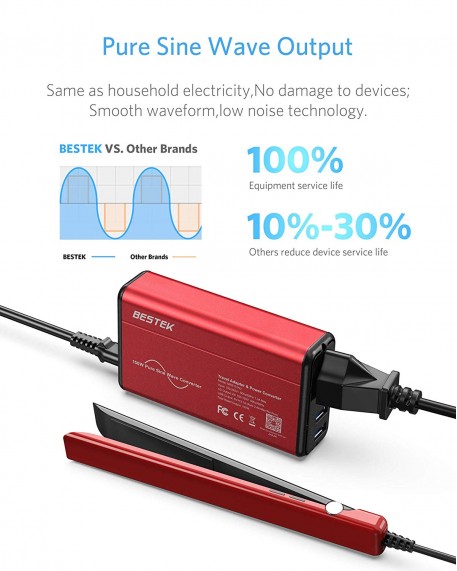 BESTEK Universal Travel Adapter Pure Sine Wave Red