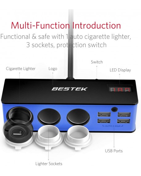  BESTEK 3-Socket 200W Cigarette Lighter 