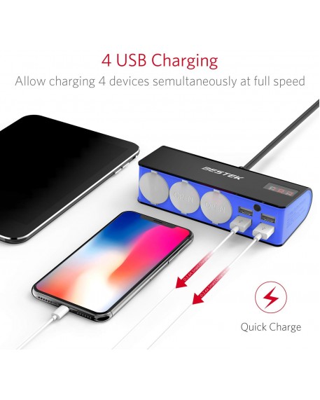  BESTEK 3-Socket 200W Cigarette Lighter 