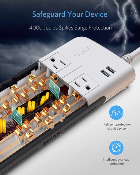 BESTEK 4000 Joule 10-Outlet Dual USB Surge Protector