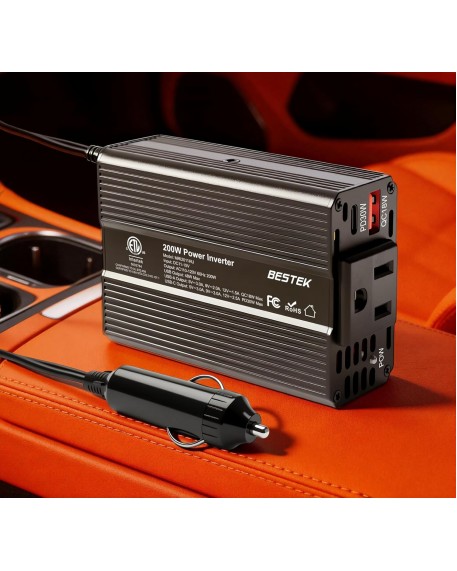 BESTEK 200W Car Power Inverter DC 12V to AC 110V, with PD 30W USB-C & QC18W USB-A Fast Charging Ports