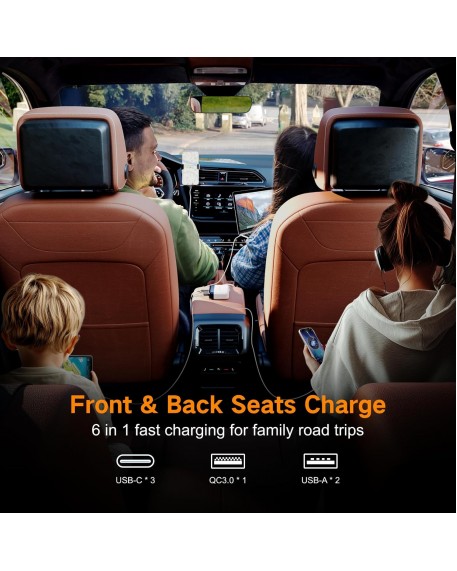 BESTEK Multi Ports USB Car Charger, Fast Charge 125W 14A Quick Charge 3.0 & USB-C PD Car Charger Adapter with Smart Identification for Cell Phones, Tablets and Other USB Devices