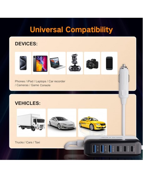 BESTEK Multi Ports USB Car Charger, Fast Charge 125W 14A Quick Charge 3.0 & USB-C PD Car Charger Adapter with Smart Identification for Cell Phones, Tablets and Other USB Devices