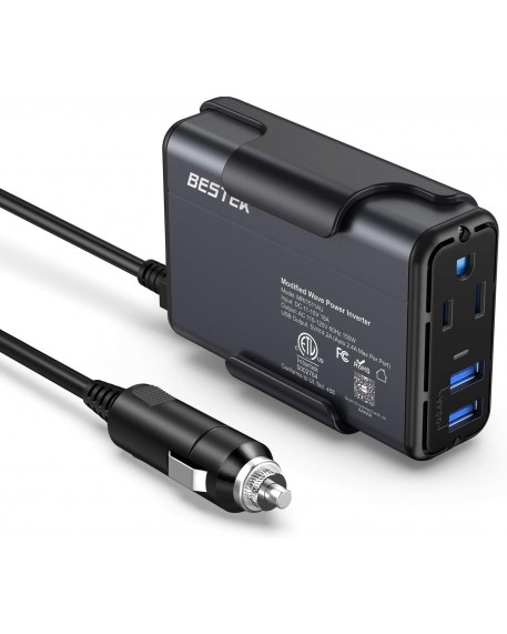 BESTEK 150W Power Inverter DC 12V to 110V AC Converter 4.2A Dual USB Car Plug Adapter Outlet Converter (Gray)