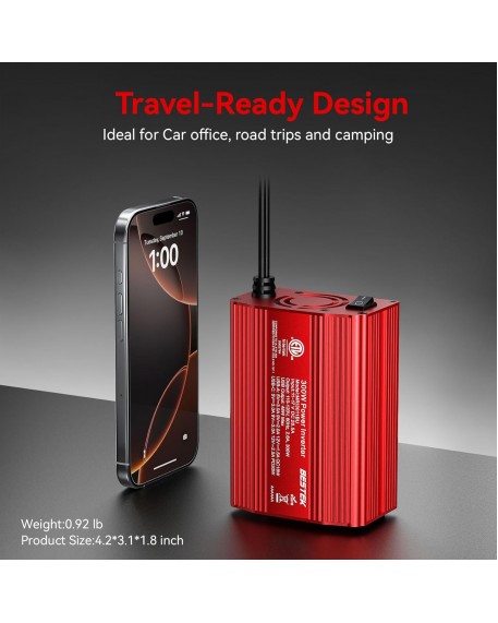 BESTEK 300W Car Power Inverter - DC 12V to 110V AC Car Plug Adapter with 30W USB-C & 18W USB-A Dual AC Outlet, Fast Car Charger Adapter for Laptop, Vehicles, Road Trip Essentials