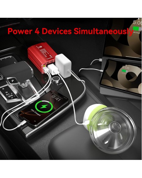 BESTEK 300W Car Power Inverter - DC 12V to 110V AC Car Plug Adapter with 30W USB-C & 18W USB-A Dual AC Outlet, Fast Car Charger Adapter for Laptop, Vehicles, Road Trip Essentials