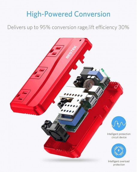 BESTEK International Power Adapter 250W, 220V to 110V Step Down Travel Voltage Converter with 4-Port USB Including US/AU/EU/UK//India/South Africa Plug Adapter (Red)