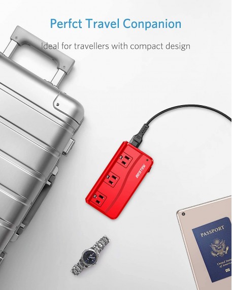 BESTEK International Power Adapter 250W, 220V to 110V Step Down Travel Voltage Converter with 4-Port USB Including US/AU/EU/UK//India/South Africa Plug Adapter (Red)