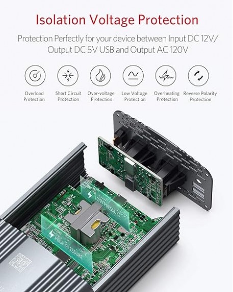 BESTEK 500W Pure Sine Wave Power Inverter DC 12V to AC 110V Grey