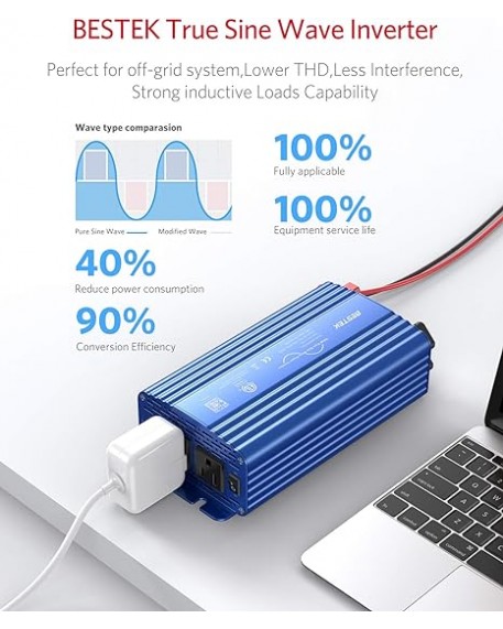 BESTEK 500W Pure Sine Wave Power Inverter DC 12V to AC 110V Blue