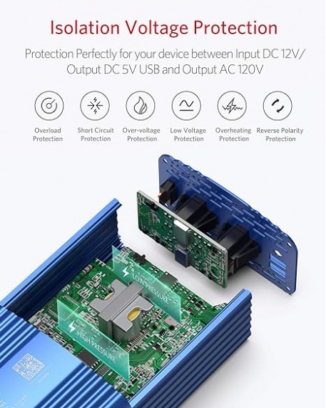 BESTEK 500W Pure Sine Wave Power Inverter DC 12V to AC 110V Blue