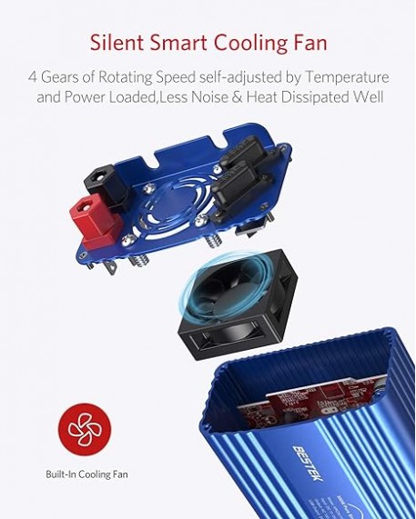 BESTEK 500W Pure Sine Wave Power Inverter DC 12V to AC 110V Blue