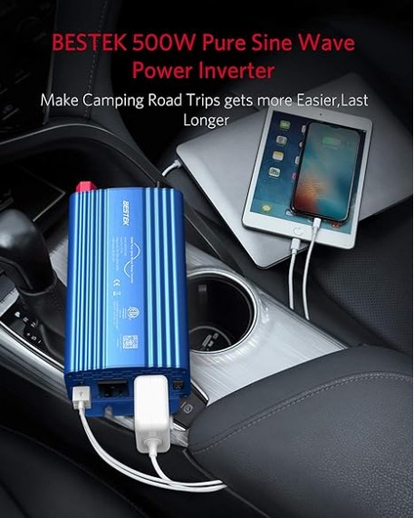 BESTEK 500W Pure Sine Wave Power Inverter DC 12V to AC 110V Blue