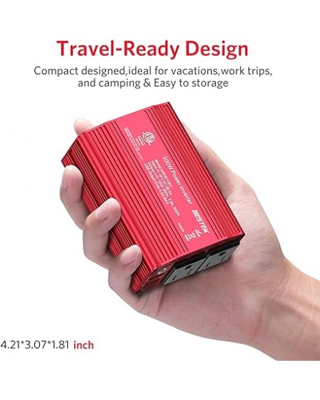 BESTEK 300W Car Power Inverter 12V DC to 110V with 4.8A Dual USB Ports and 2 AC Outlets