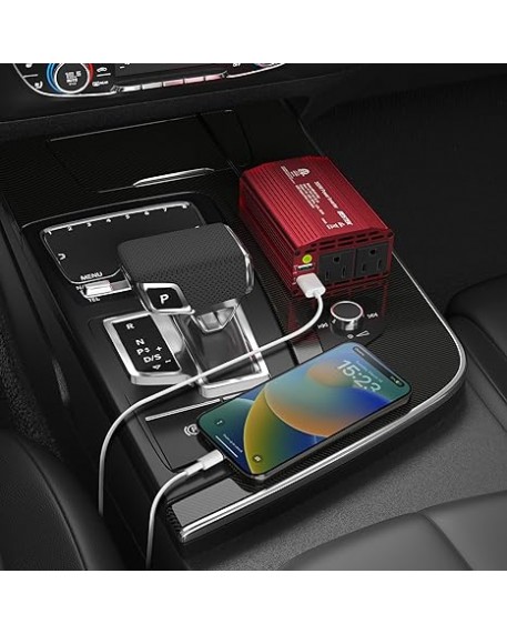 BESTEK 300W Car Power Inverter 12V DC to 110V with 4.8A Dual USB Ports and 2 AC Outlets
