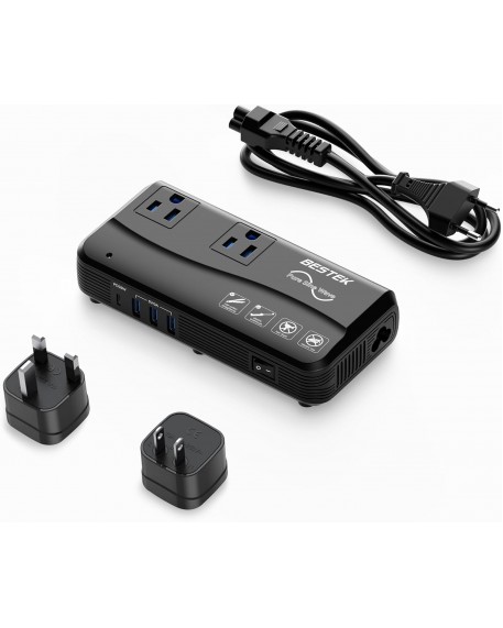 BESTEK 200W Pure Sine Wave Travel Adapter Voltage Converter 