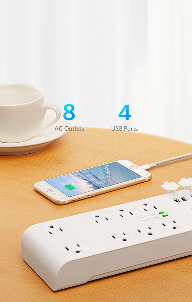 BESTEK Power Strip 2000 Joules with 15A 125V AC 8Outlet